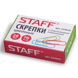 STAFF Скрепки STAFF Manager 28мм 70шт цветные