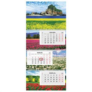 HATBER Календарь квартальный HATBER Экстра с бегунком на 2021 год, 3-х блочный, 3 гребня