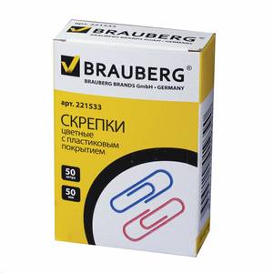 BRAUBERG Скрепки BRAUBERG 50мм 50шт цветные