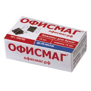 ОФИСМАГ Зажимы для бумаг комплект 12 шт., 15 мм, на 45 л
