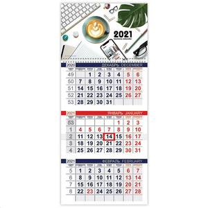 HATBER Календарь квартальный HATBER Эконом с бегунком на 2021 год, 3-х блочный, 1 гребень